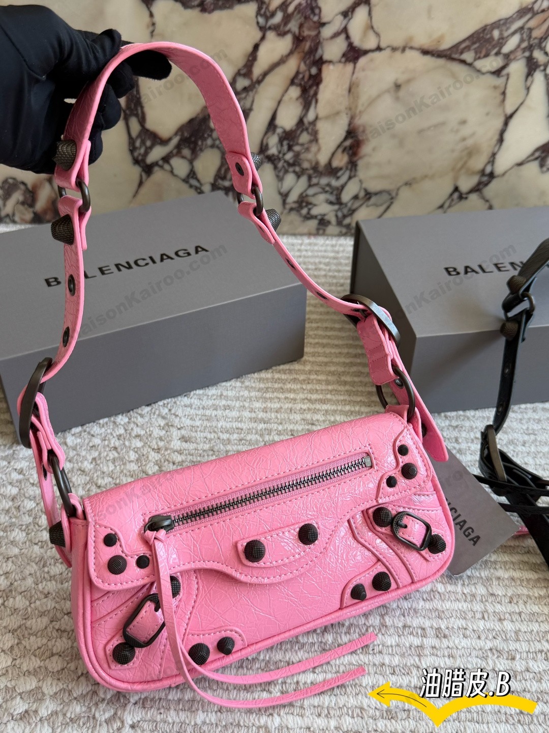 Balenciaga Le City Mini Rectangular Arena Oil Wax Cracked Leather Fringe Tassels Shoulder Bag - KAIROO