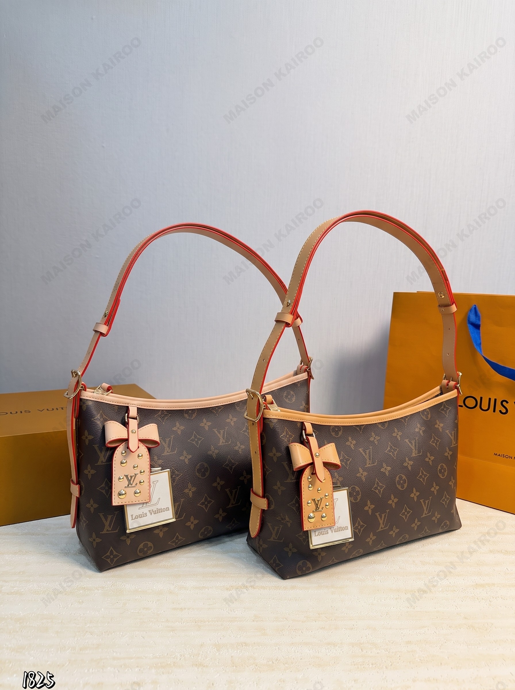 Louis Vuitton LV Carryall East West Classic Monogram Canvas Vachetta Leather Hobo Tote Shoulder Bag - KAIROO