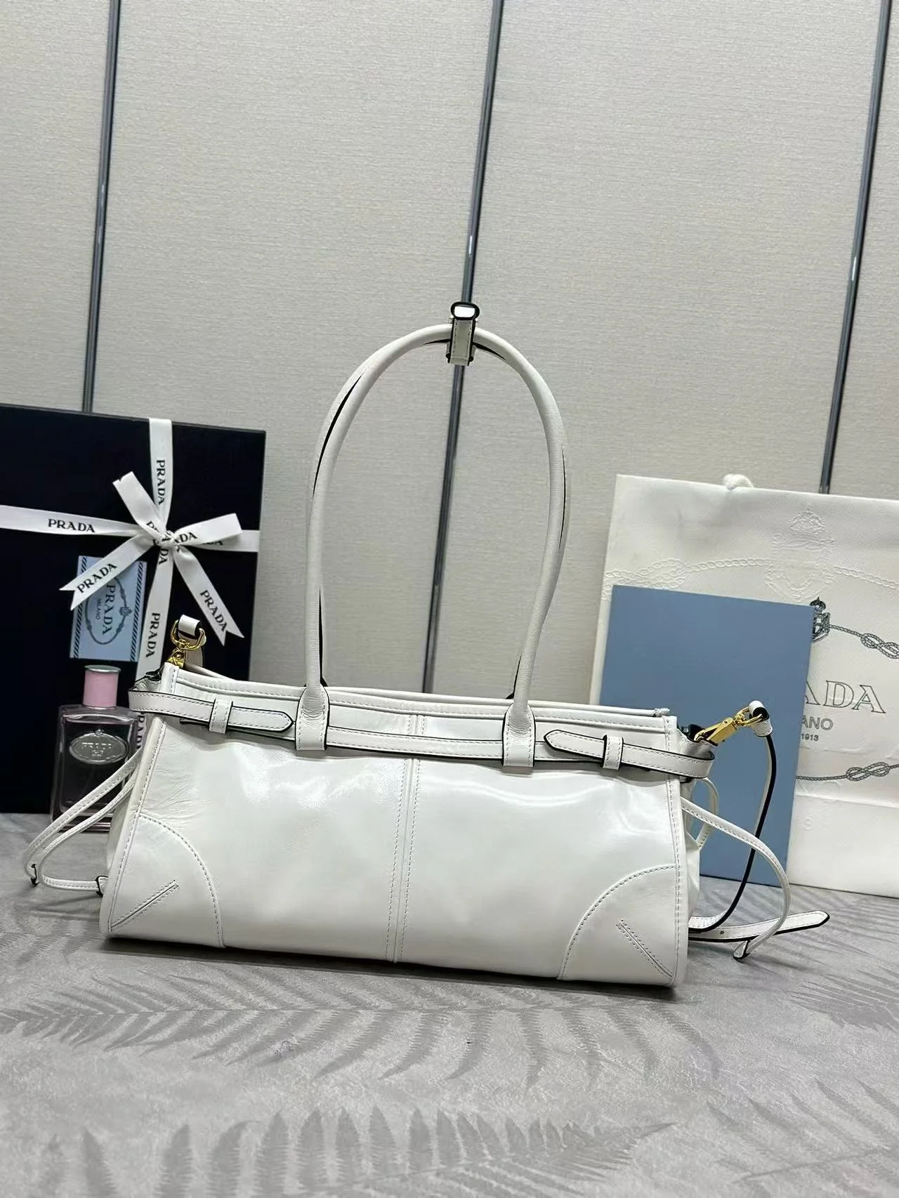 Prada Bonnie Medium Handbag 32cm White Calfskin