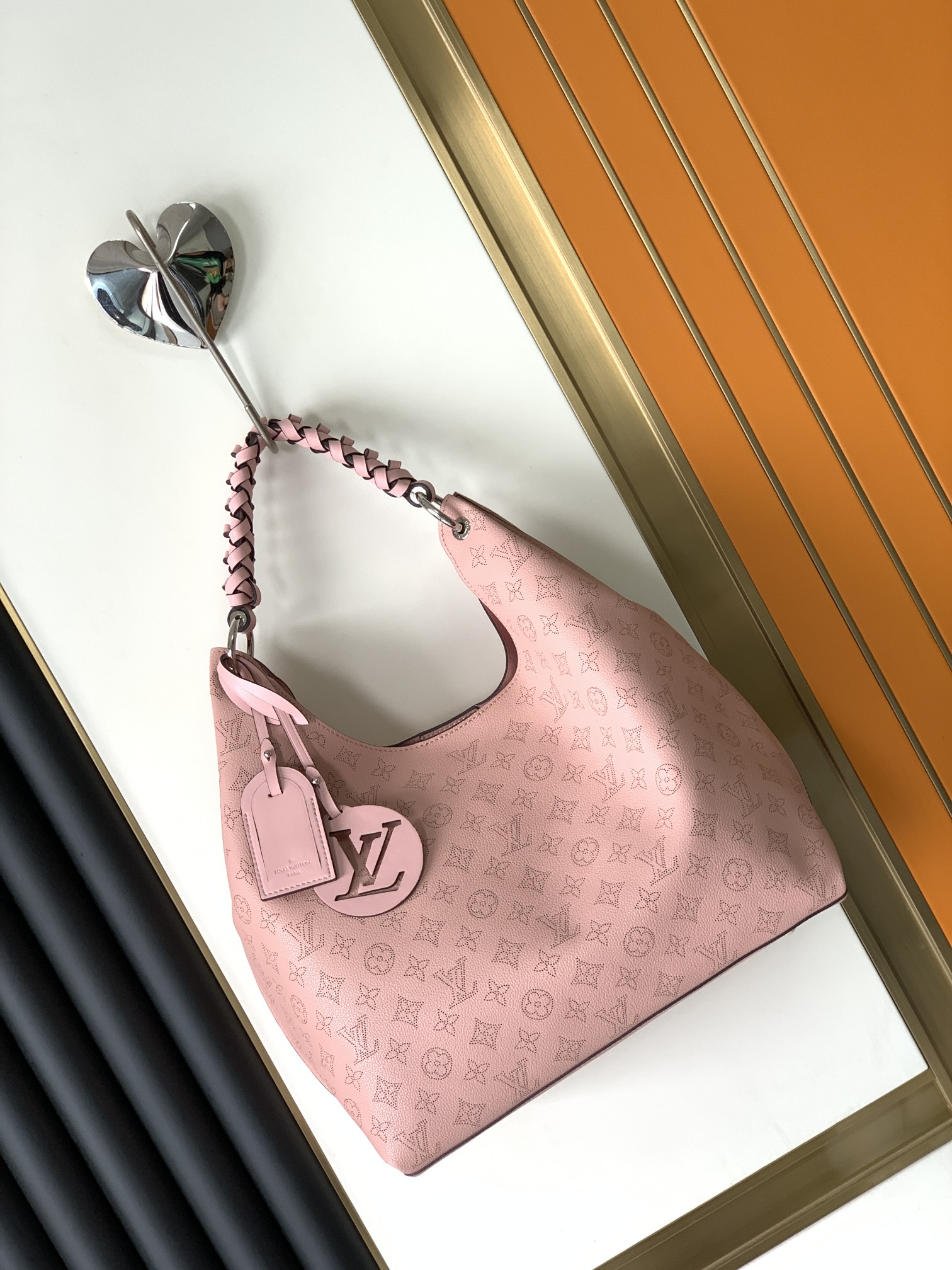 Louis Vuitton LV Mahina Hobo Moon Goddess Pink Dense Monogram Leather Braided Handle Shoulder Tote Bag - KAIROO
