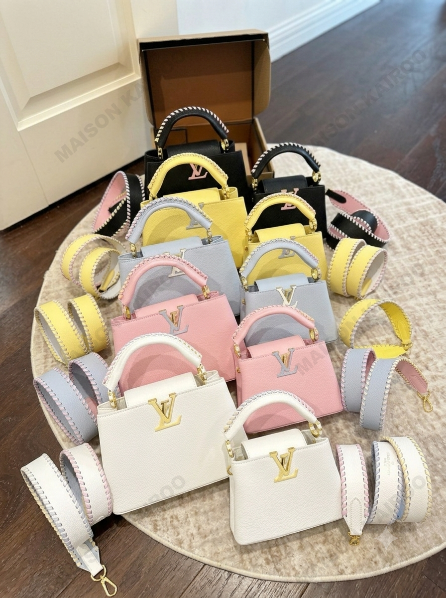Louis Vuitton LV Capucines BB/Mini Color Contrast Stitch Grained Leather Braided Handle Top Handle Bag - KAIROO