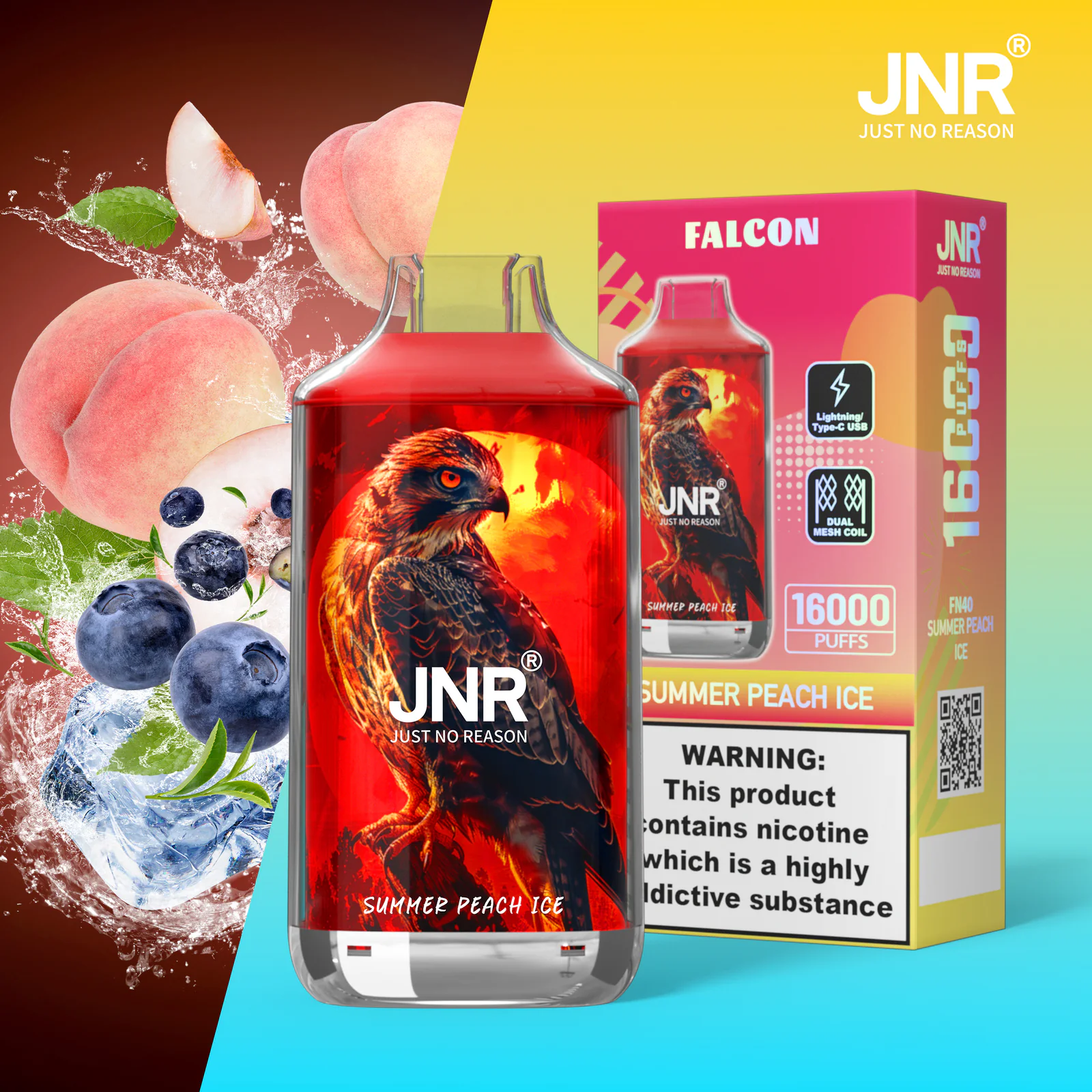 JNR Falcon 16K Rechargeable Disposable Vape – Summer Peach Ice