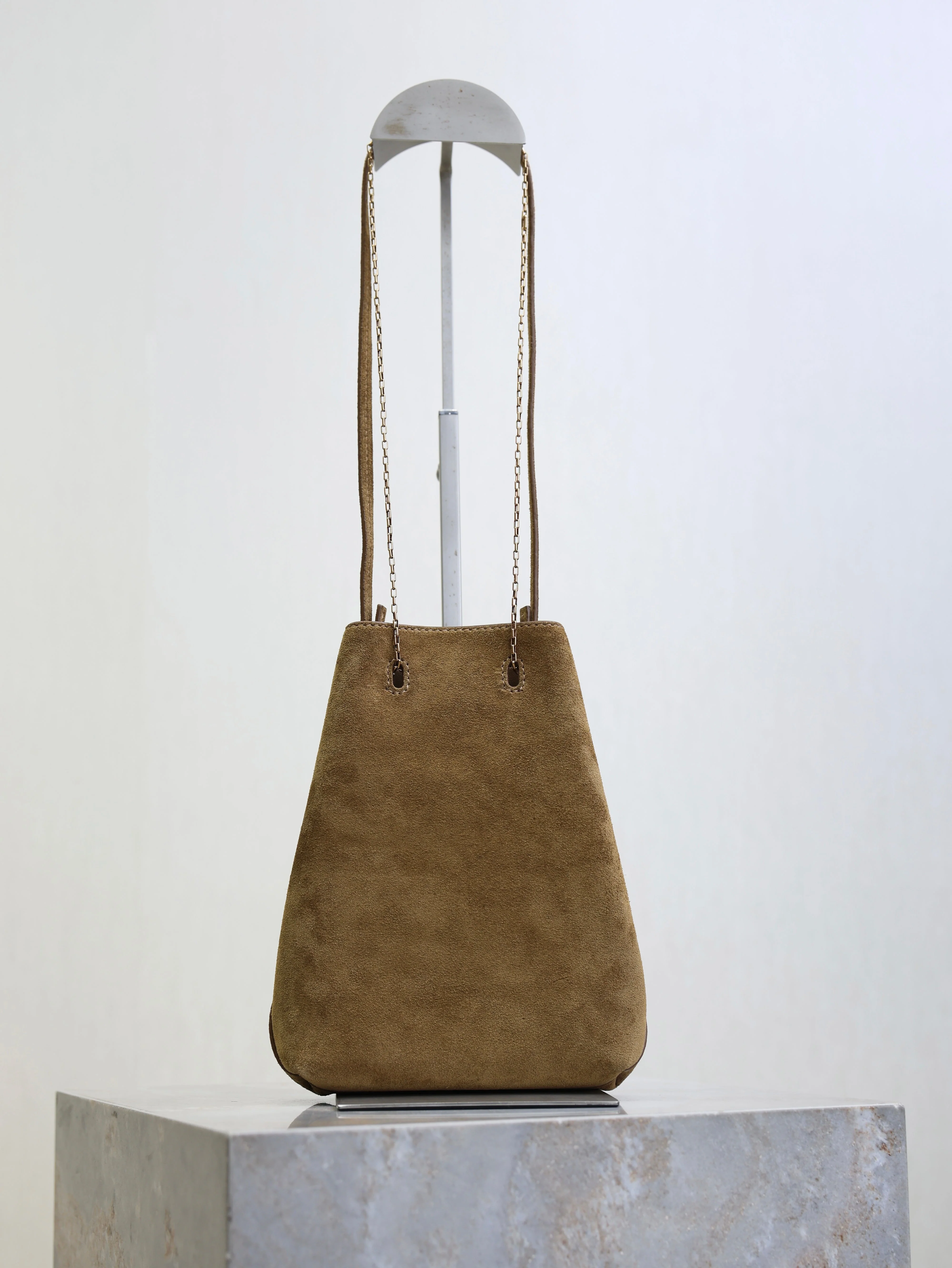 Saint Laurent YSL Pochon Bucket Bag 20cm Brown Suede Bronze-Tone HW