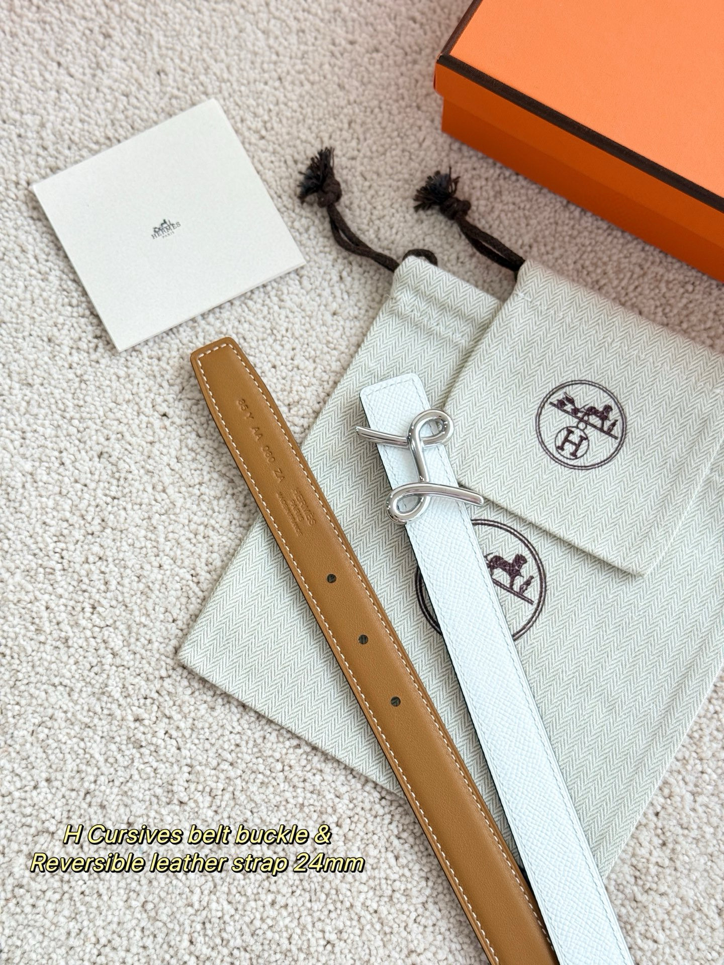 Hermes H Cursives Reversible Leather Belt 24mm