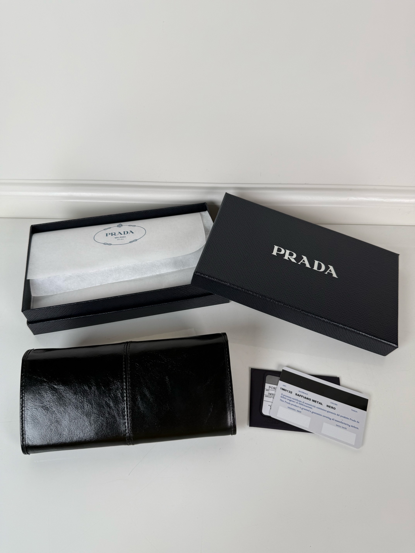 Prada Large Calfskin Leather Wallet-Black