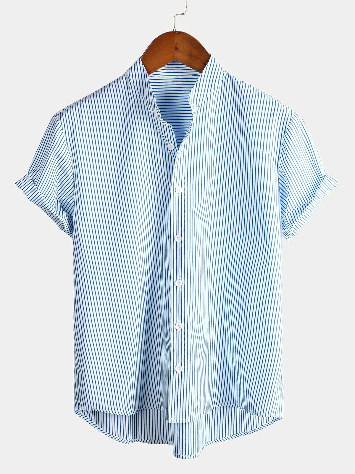 Men's Breathable Cotton Striped Short Sleeve Shirt