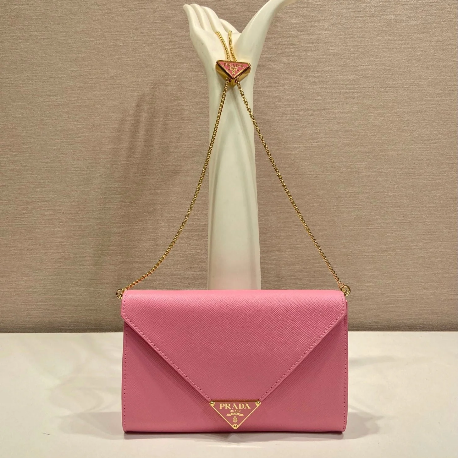 Prada Cross pattern envelope bag pink leather 341153