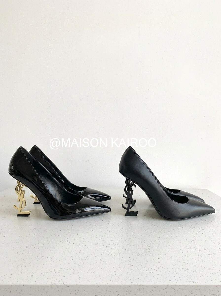 Saint Laurent Opyum Patent &Smooth Leather YSL Logo Pointed Toe Pumps High Heels - KAIROO