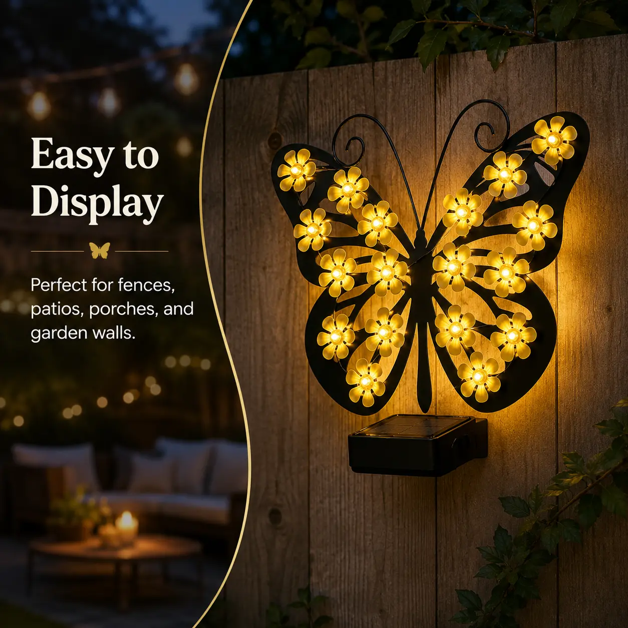 Solar Butterfly Garden Light - Metal Silhouette Decorative Lantern with Warm White LED Flowers, Auto On/Off Outdoor Decor for Patio Table, Fence & Yard (10.2