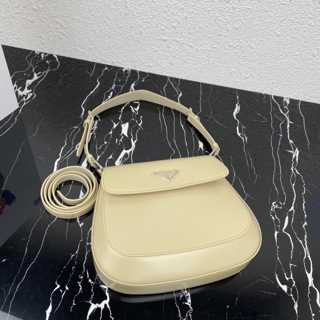 Prada CLEO 24 BEIGE BRUSHED LEATHER SHOULDER BAG