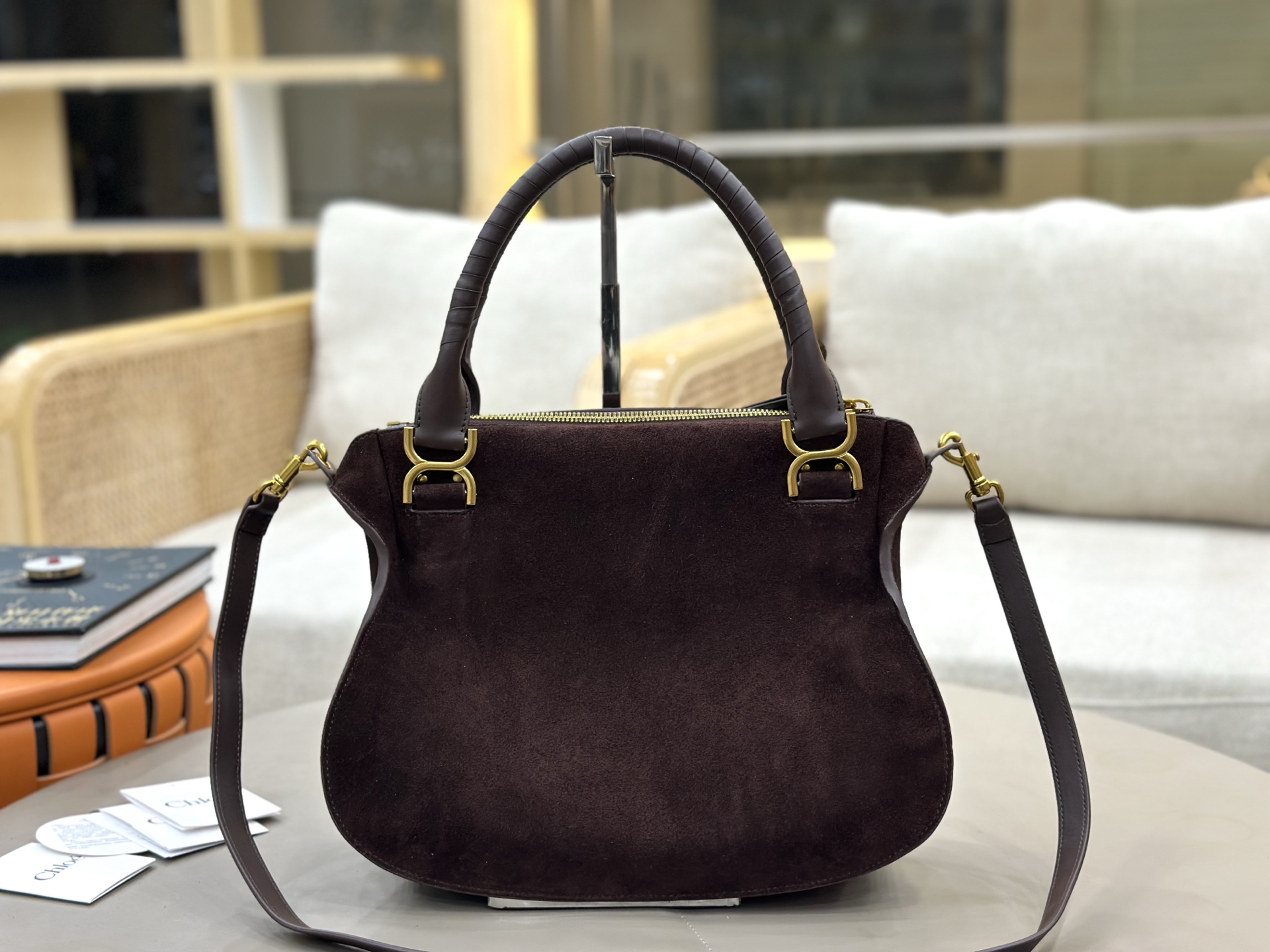 Chloe Small Marcie Bag in Suede Leather-Chocolate