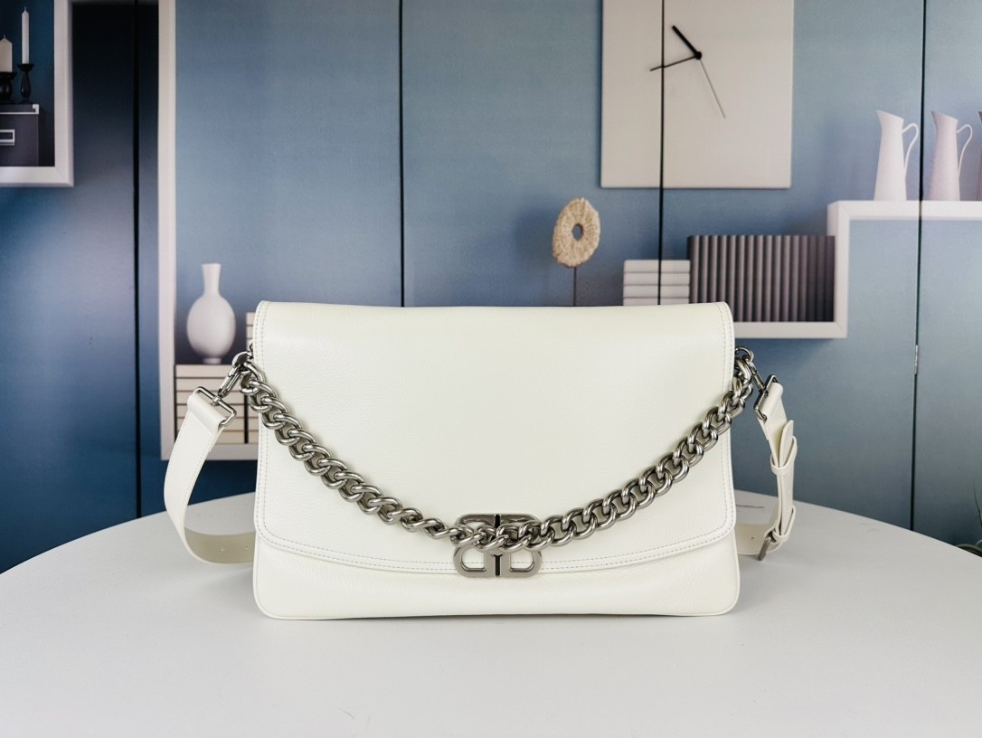 Balenciaga BB Soft Large Smooth Leather Turn-Lock BB Logo Flap Chain Shoulder Bag - KAIROO