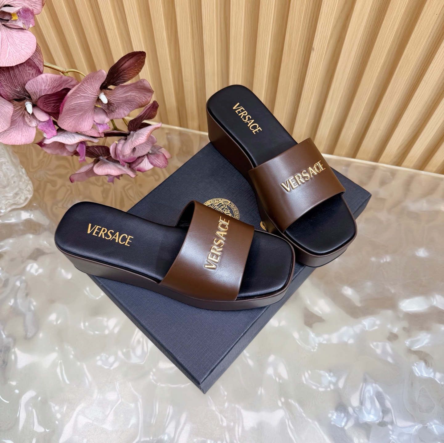 Versace Platform Leather Slides