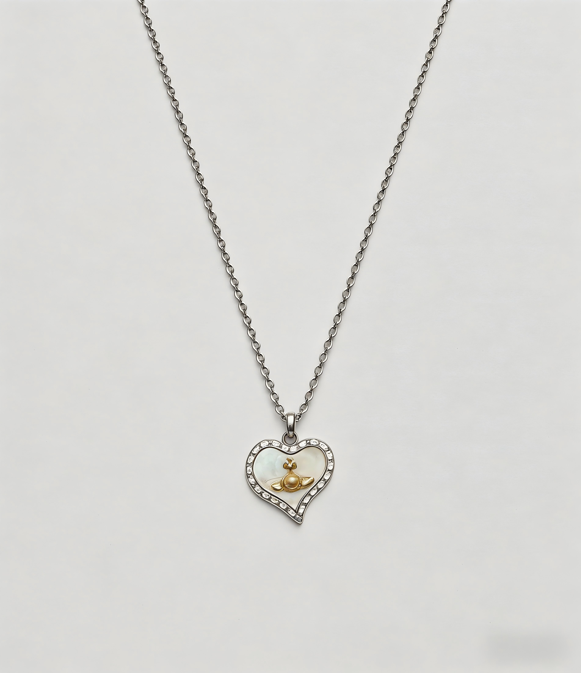 2026 New Vivienne Westwood Style Heart Shape Pendant Necklace - Dainty Rhinestone Iridescent Celestial Jewelry for Women
