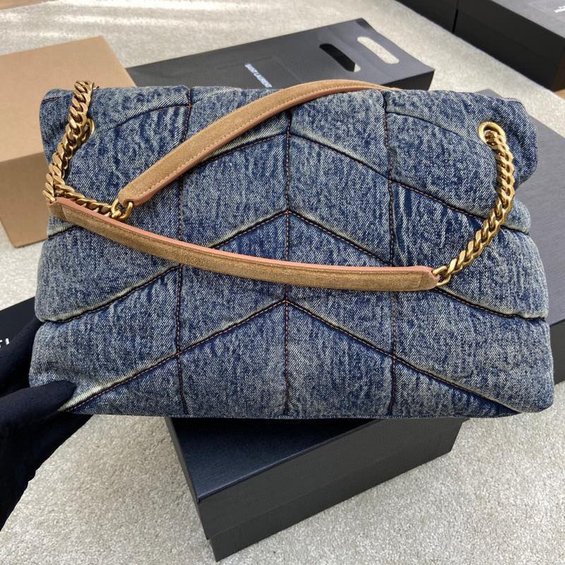 Saint Cream Denim Medium Puffer Bag 577475
