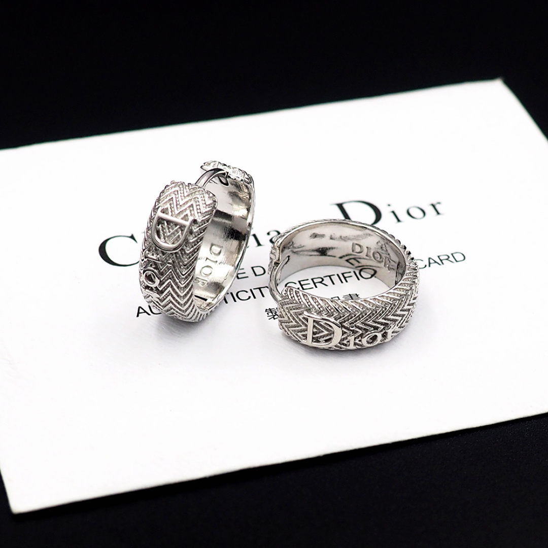 Dior Silver Textured Hoop Earrings