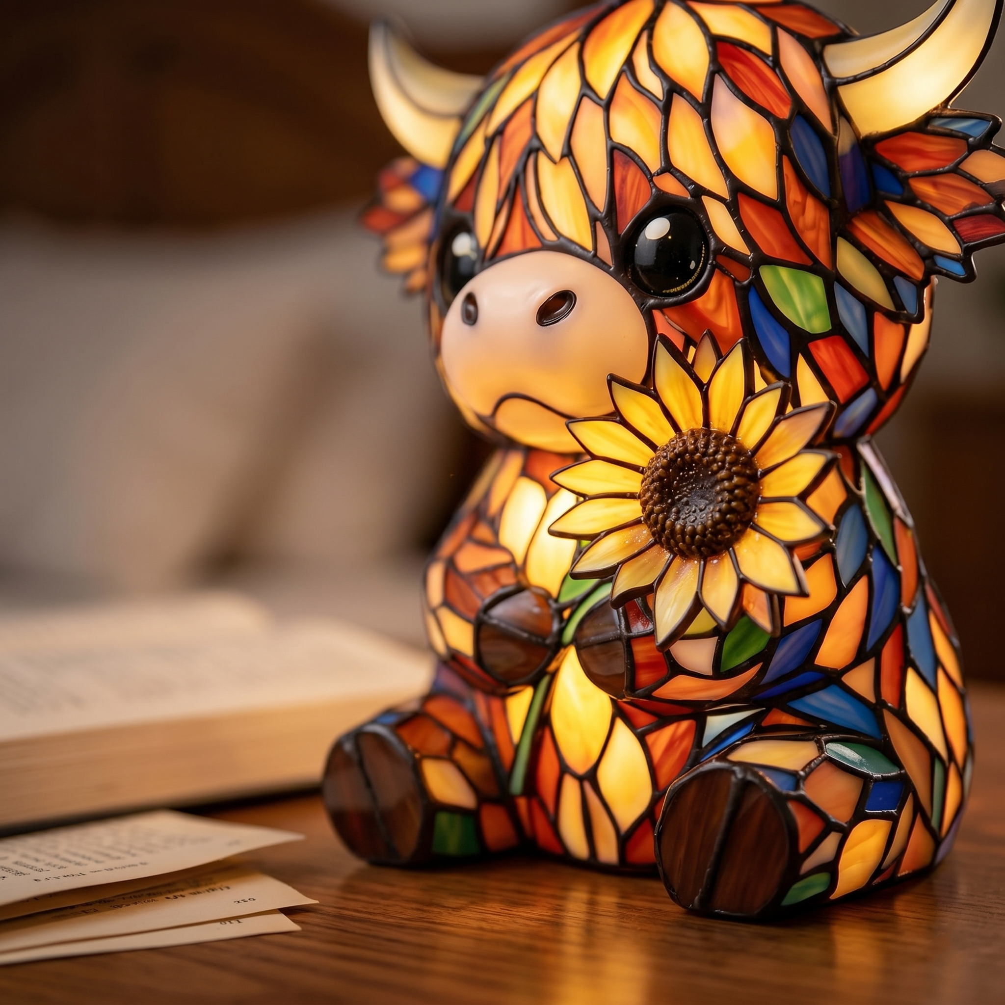 Artisan Highland Cow LED Night Light - Hand-Cast Resin Animal Desk Lamp with Warm Ambient Glow & Kid-Safe USB Power