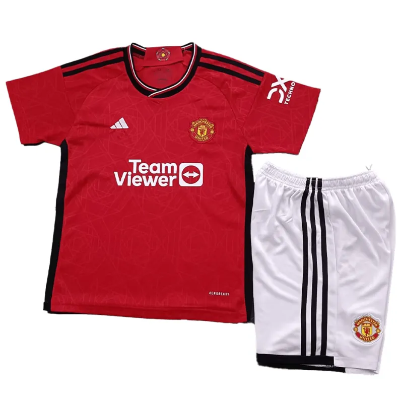 23-24 Kids Manchester United Home Jersey Kit
