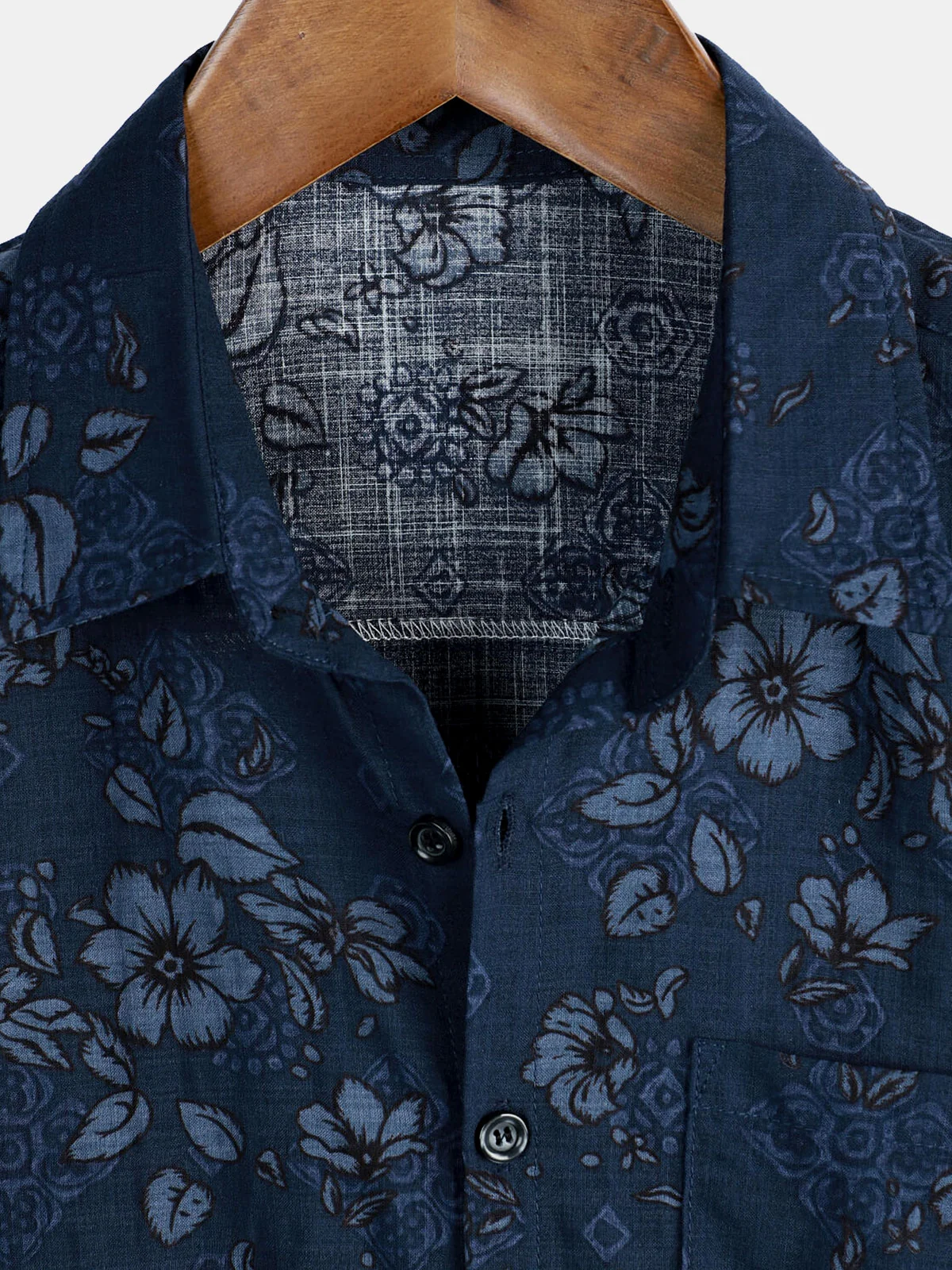 Men's Vintage Blue Cotton Floral Hawaiian Shirt