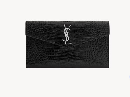 Saint Laurent BlackUptown Small Clutch in Crocodile Embossed leather