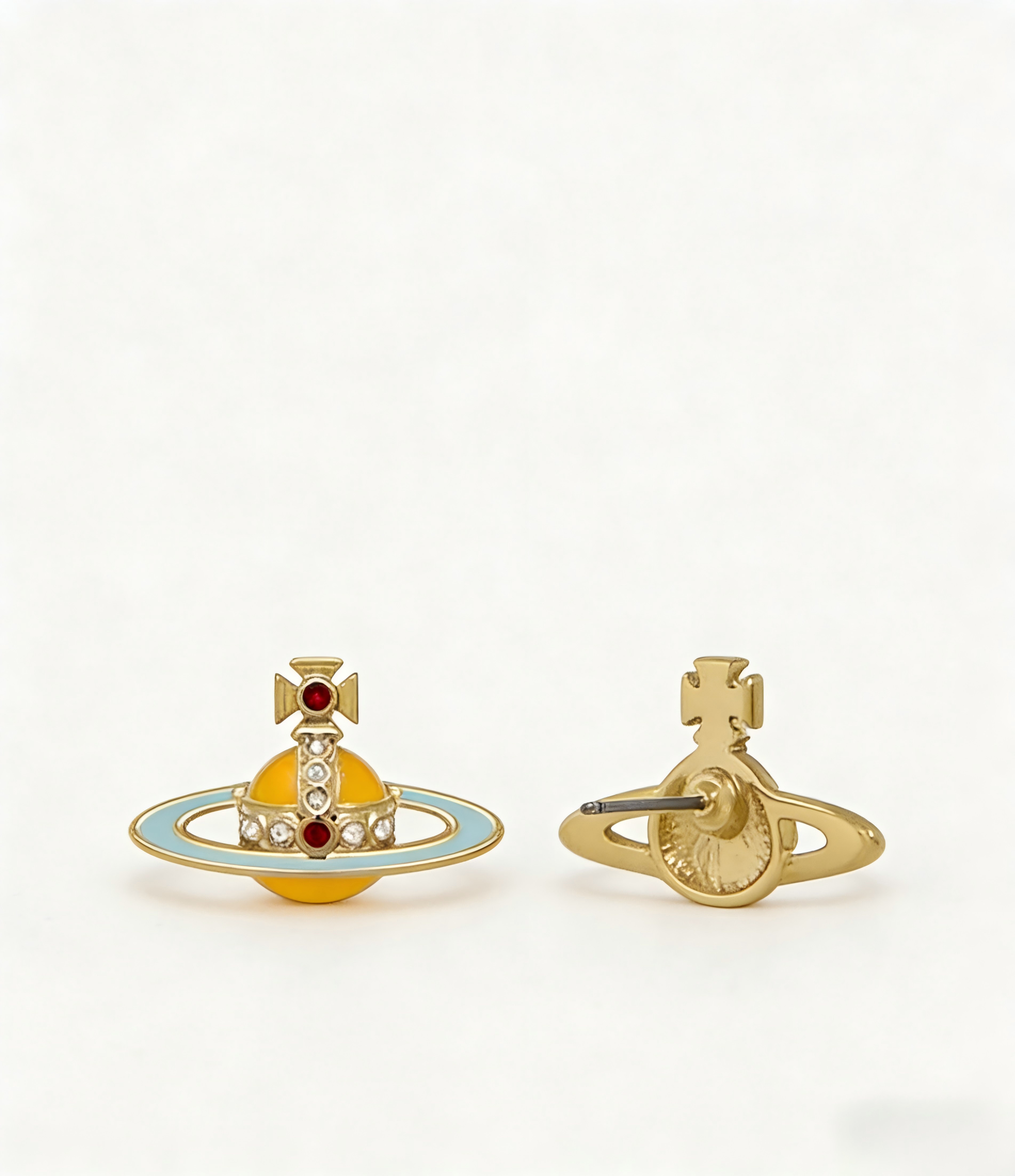 2026 New Vivienne Westwood Gold Tone Enamel Saturn Orb Stud Earrings for Women, Trendy Y2K Aesthetic Colorful Jewelry, Perfect for Daily & Party Wear