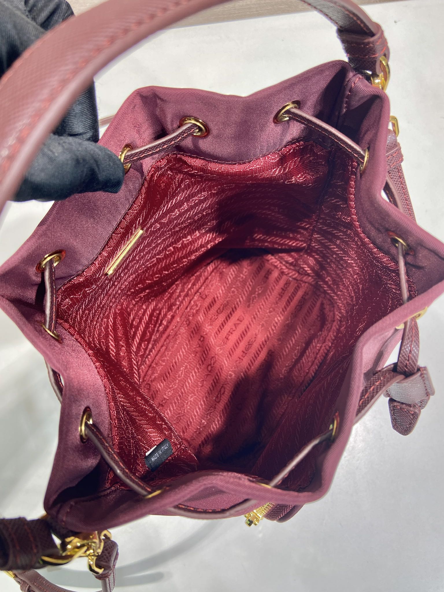 Prada  bucket bag 23 burgundy nylon fabric 280826