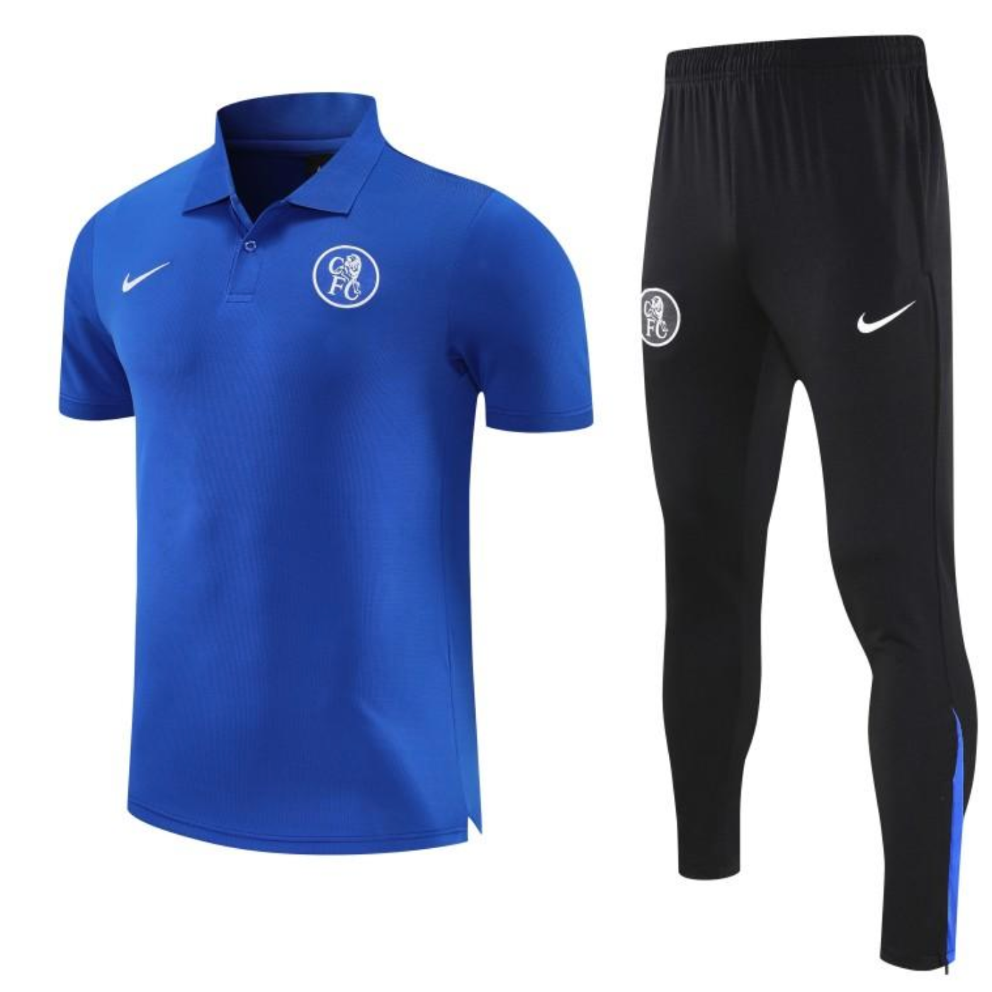 26/27 Chelsea Blue Polo Training Shirt + Black Long Pants Tracksuit S-XXL