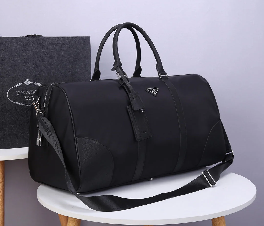 Prada 55 TRAVEL BAG IN BLACK WATERPROOF FABRIC