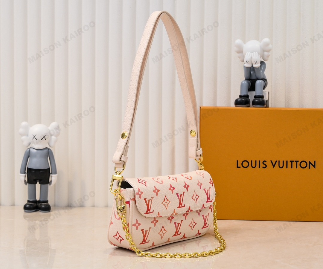 Louis Vuitton LV Ivy WOC Monogram Gradient Pink Red Leather Baguette Hobo Shoulder Bag - KAIROO