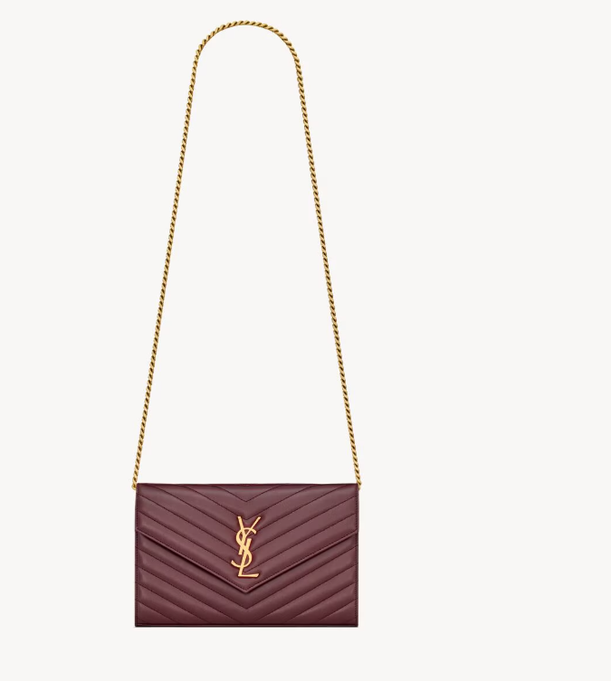 Saint Laurent Rouge Cabernet Lambskin Cassandre Chain Wallet 377828