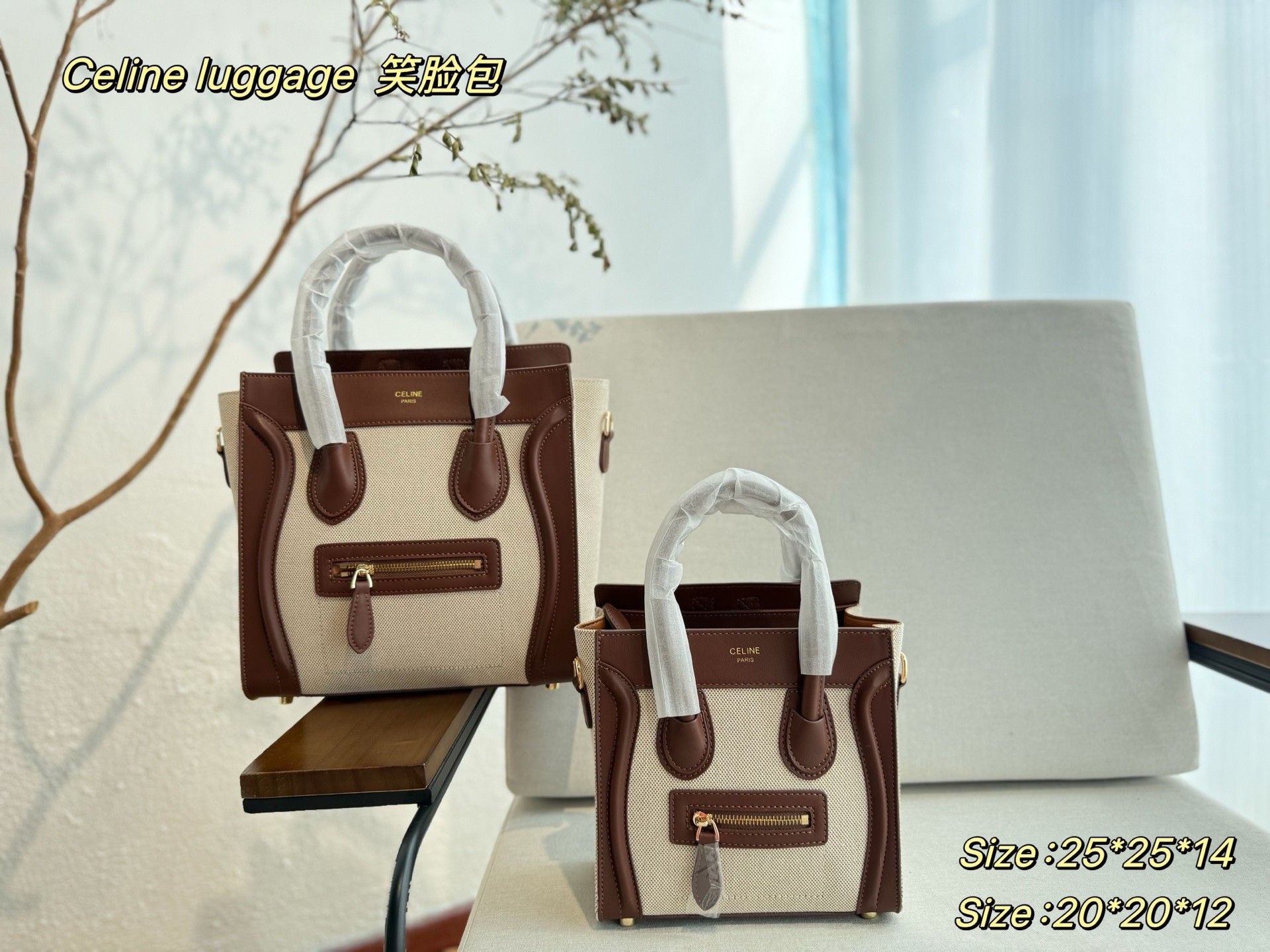 Celine Nano& Micro Color-Block Luggage Drummed Leather Robot Face Winged Tote Bag - KAIROO