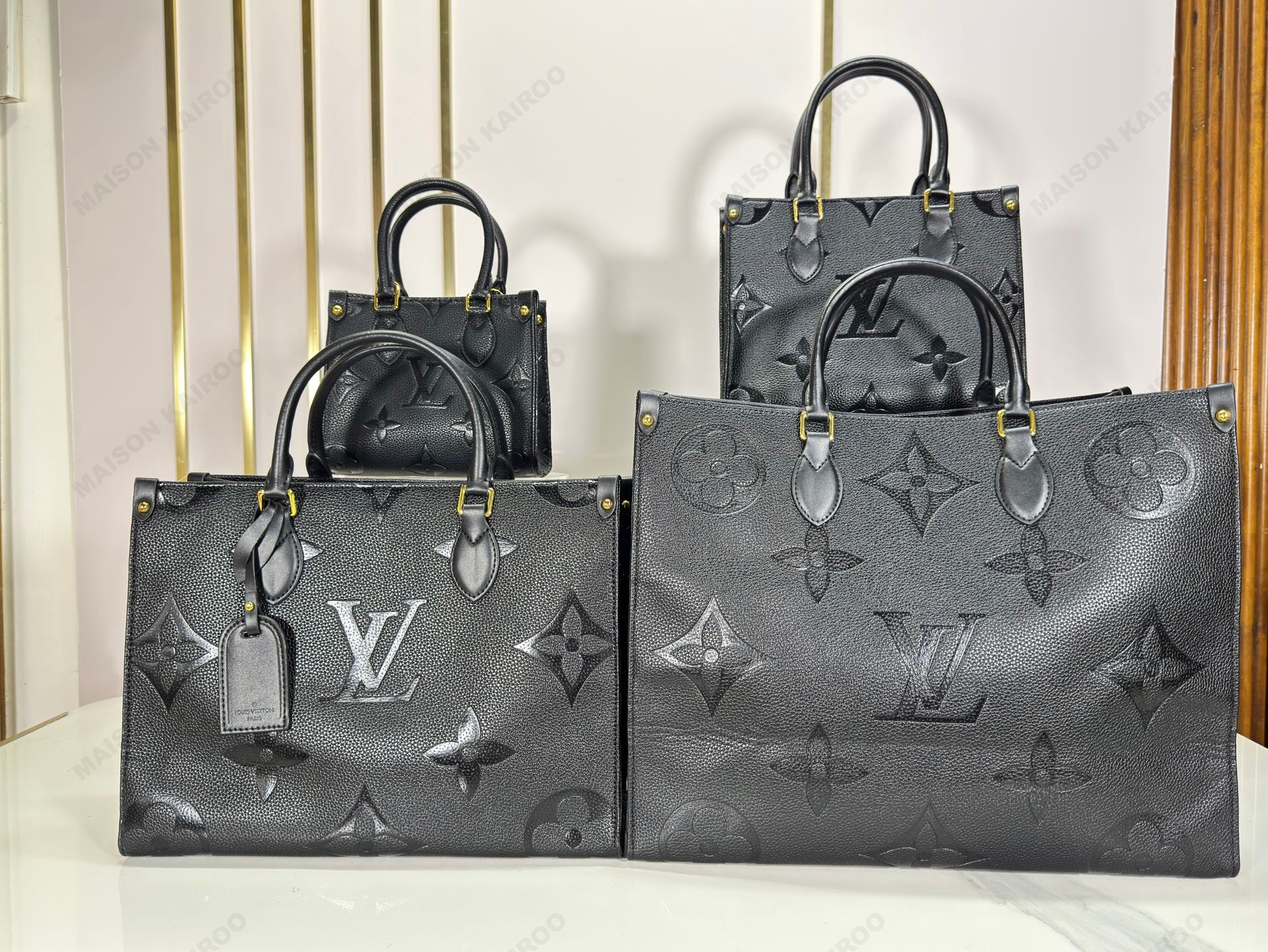 Louis Vuitton LV OnTheGo BB/PM/MM/GM Black Grained Monogram Empreinte Leather Tote Top Handle Bag - KAIROO