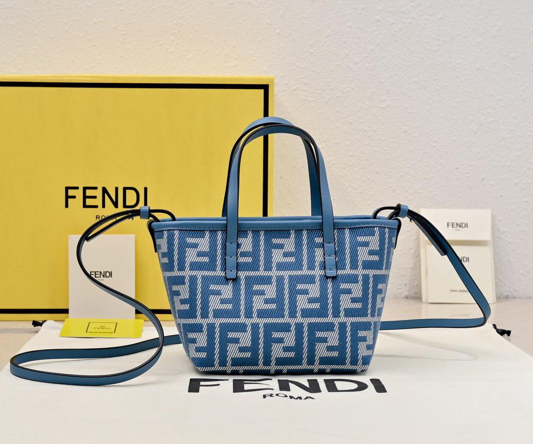 FENDI Roll Mini FF Denim jacquard mini Tote bag