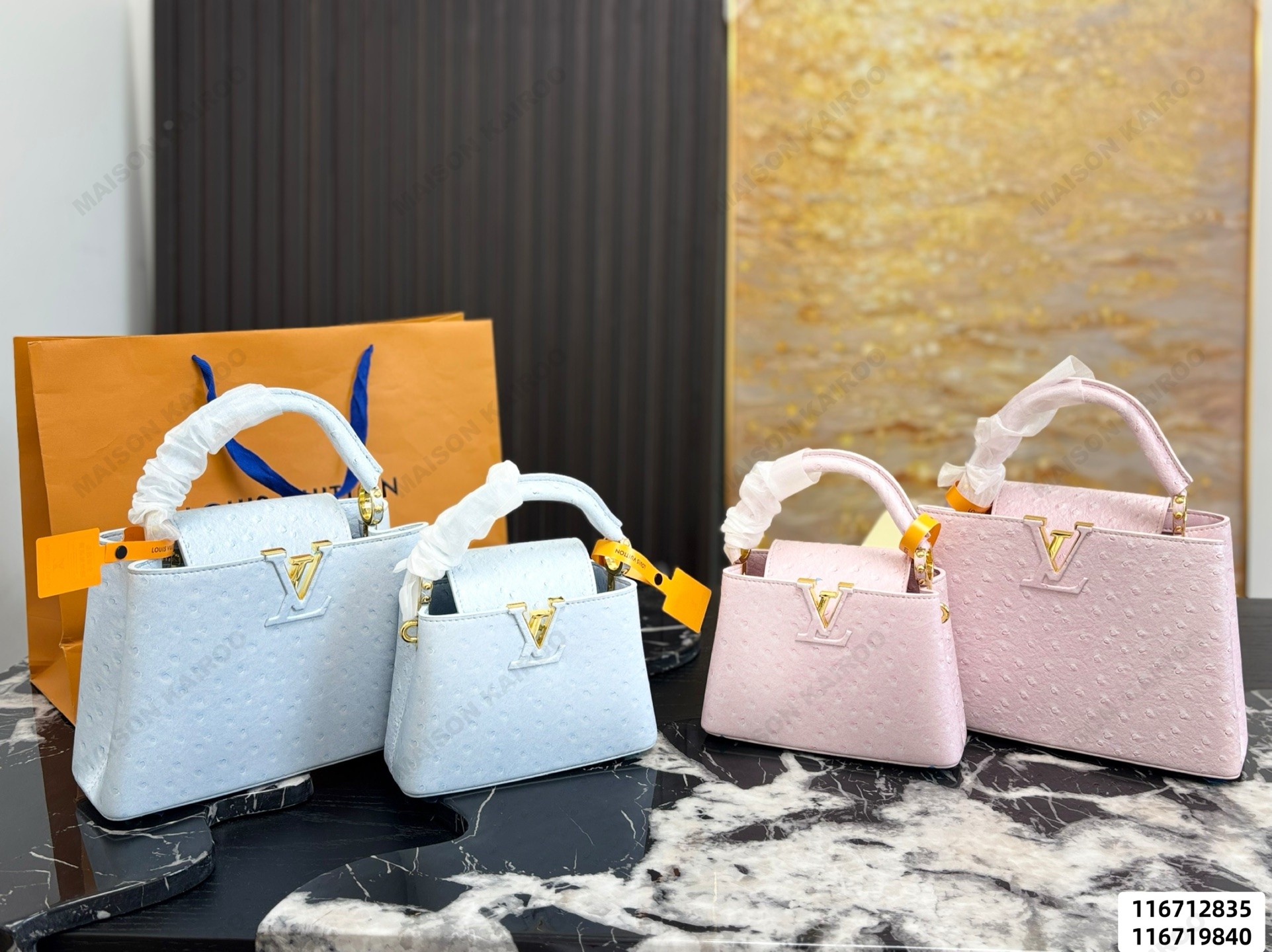Louis Vuitton LV Capucines BB/Mini Ostrich Bump Grain Embossed Leather Top Handle Bag - KAIROO