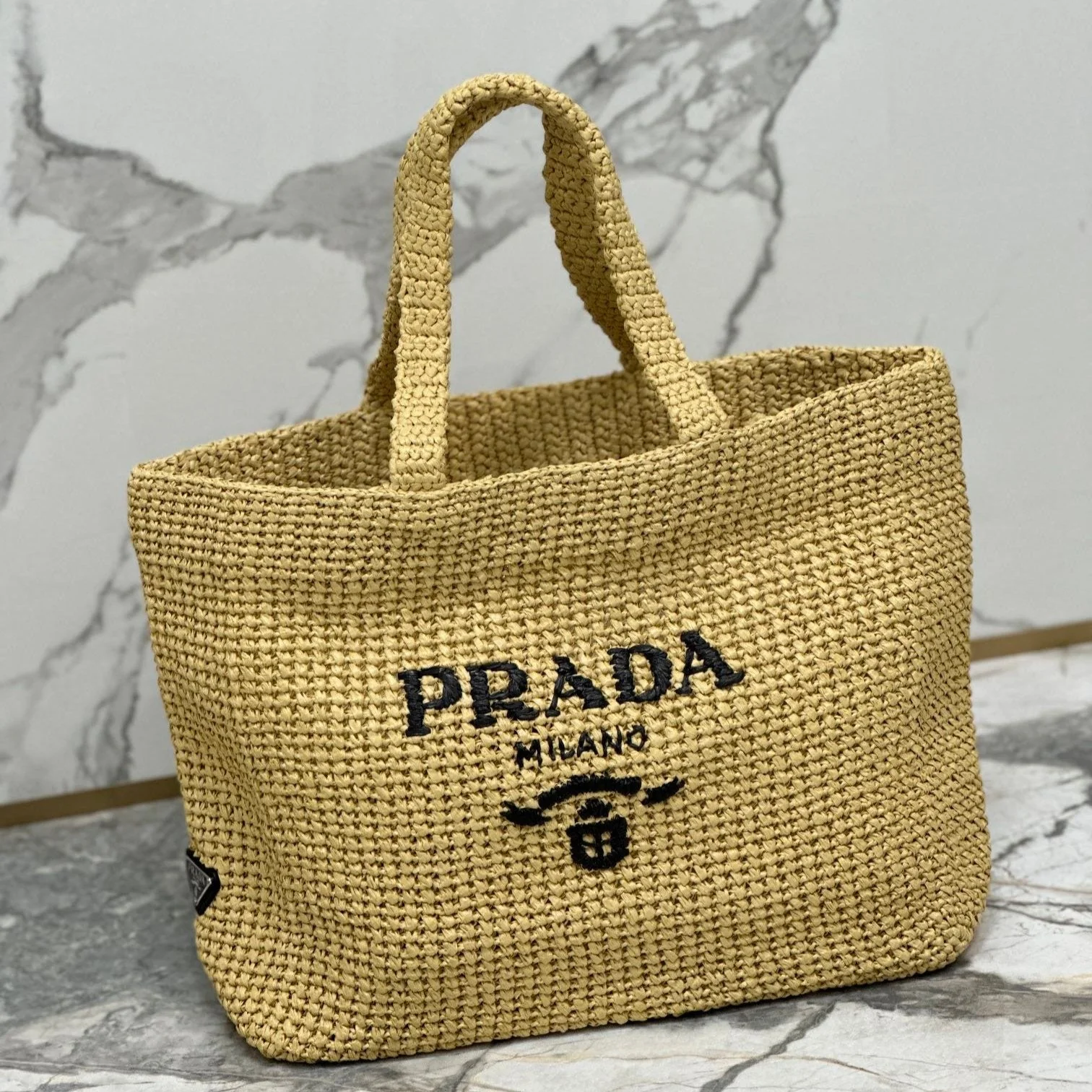 Prada  BEIGE CROCHET TOTE BAG 40CM