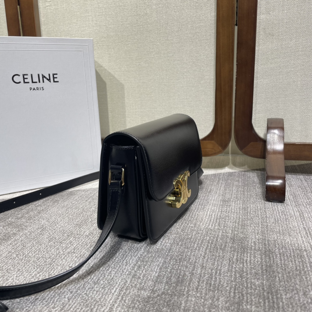 CelineTeen Triomphe Bag in Shiny Calfskin-Black