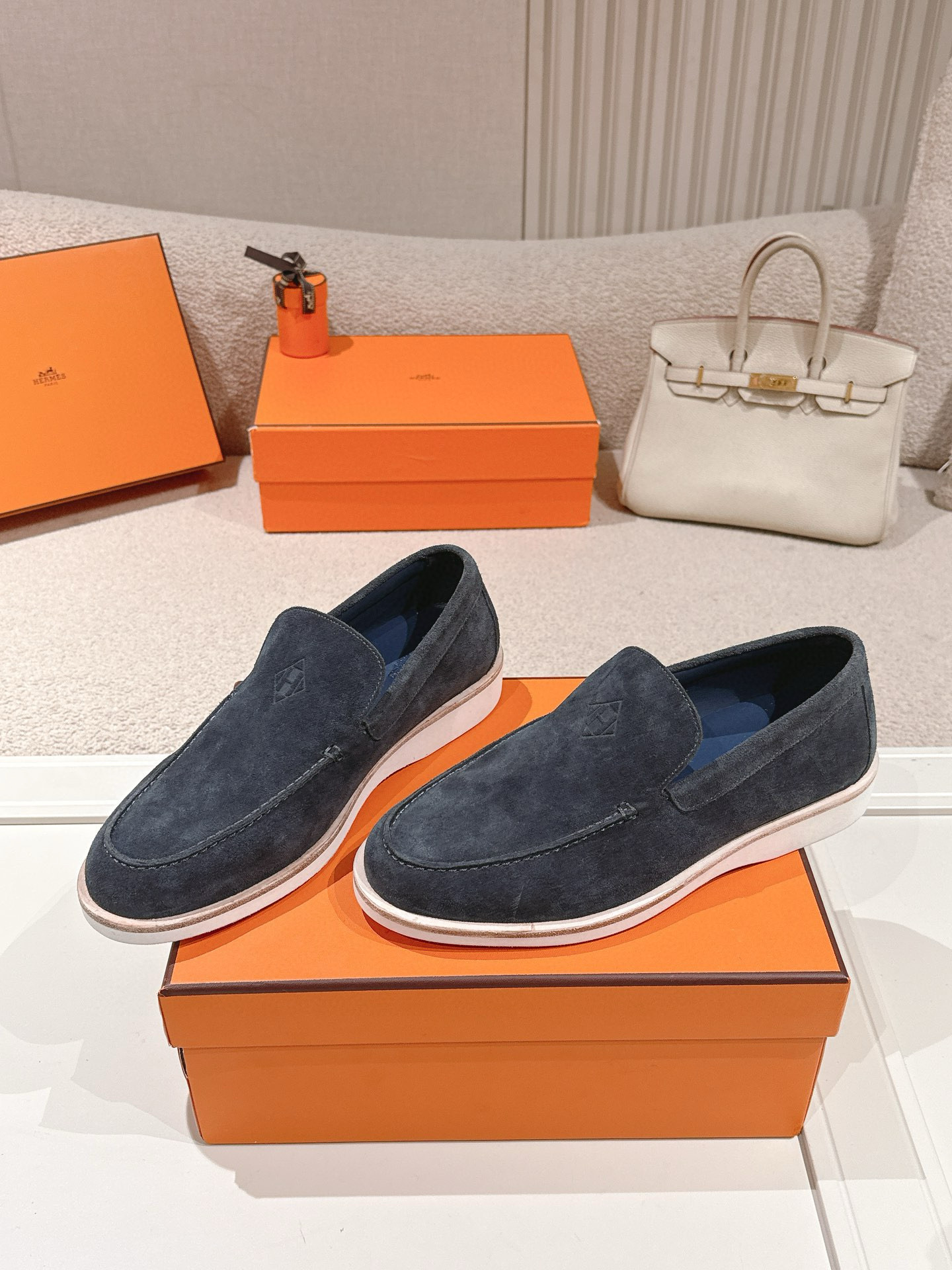 Hermes Men's Low Suede Mocassin