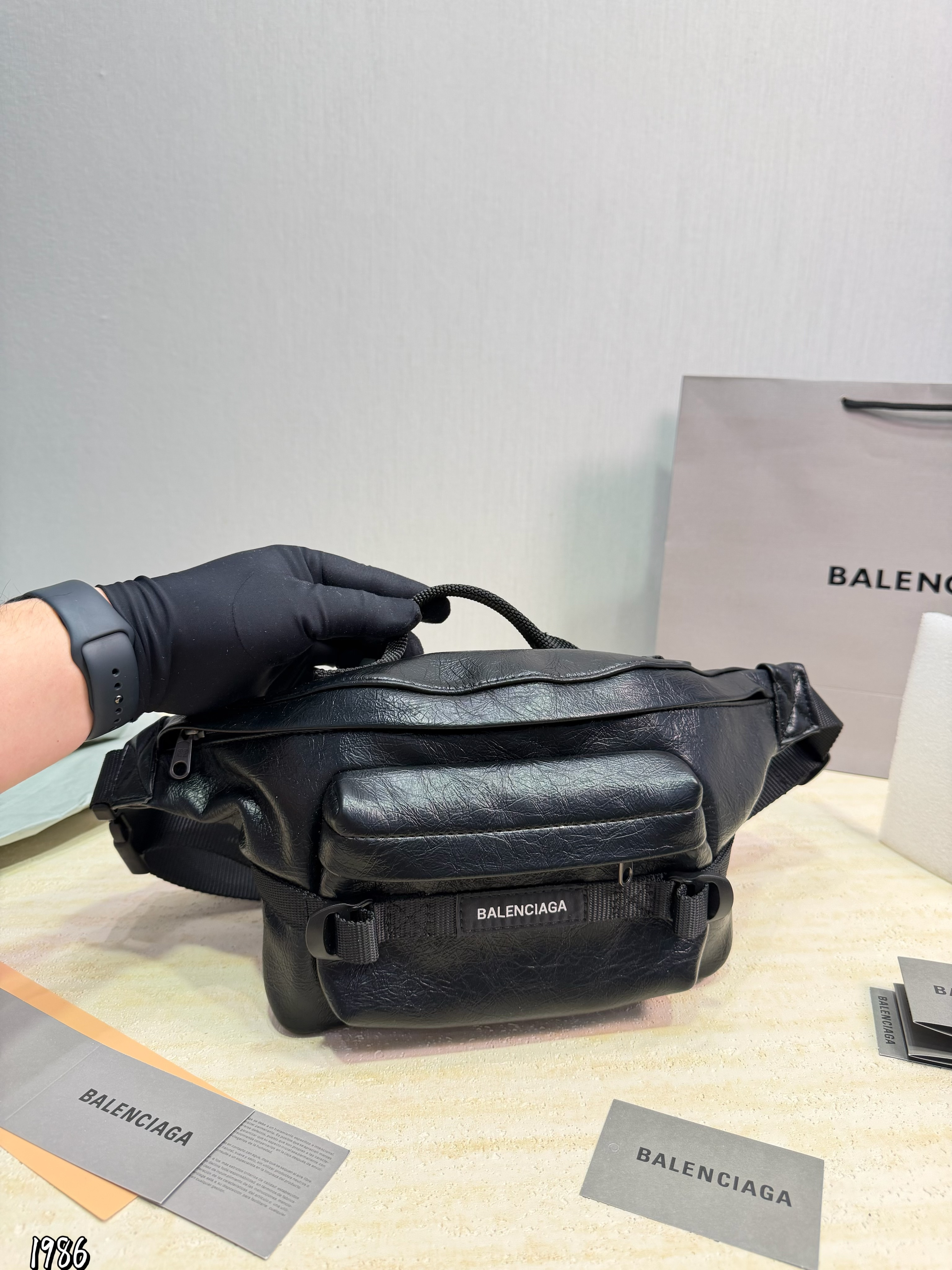 Balenciaga Army Bum Tactical Crinkled Leather Waist Pack Belt Bag - KAIROO