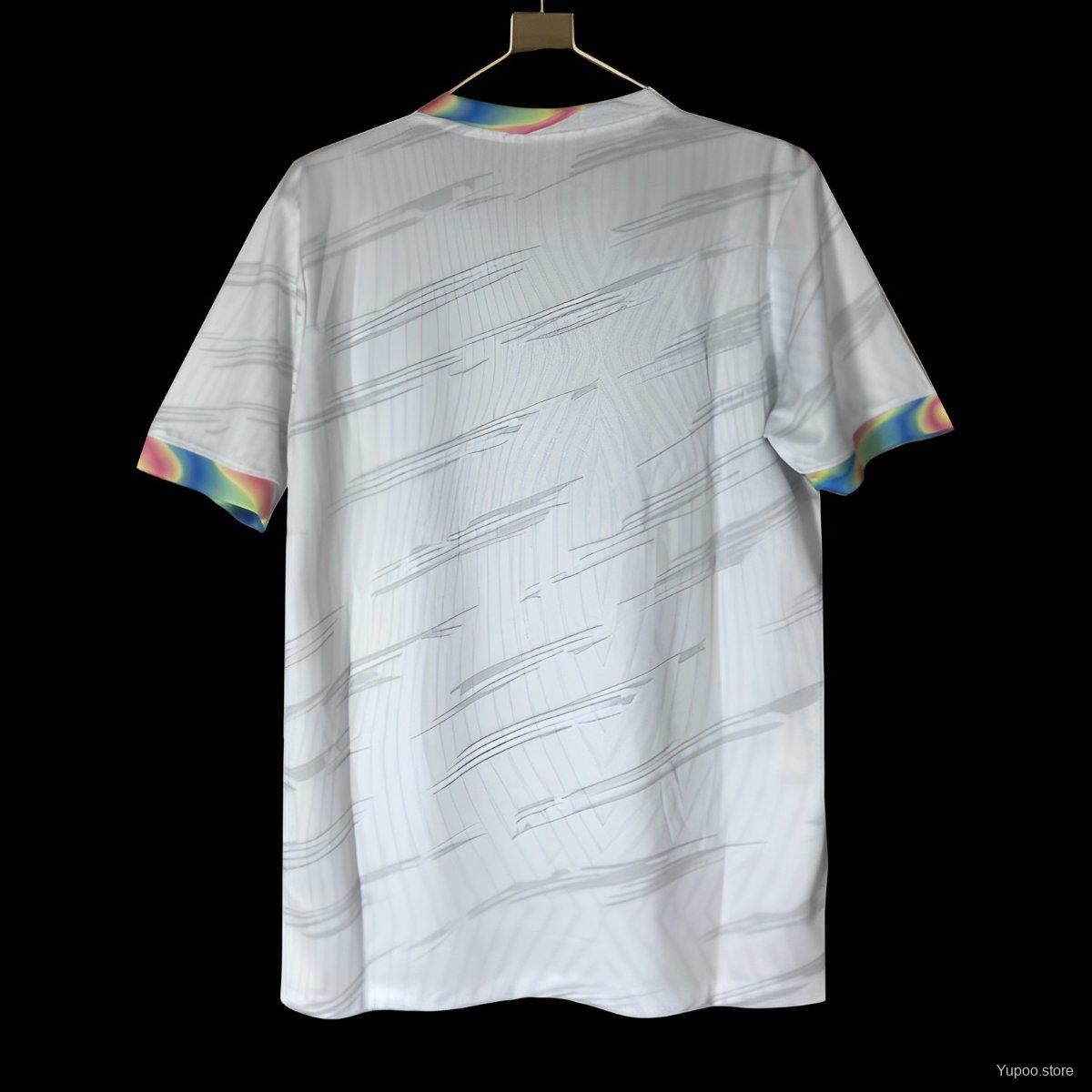 25/26 Barcelona White Football Jersey with Spotify Sponsorship and Rainbow Accents
