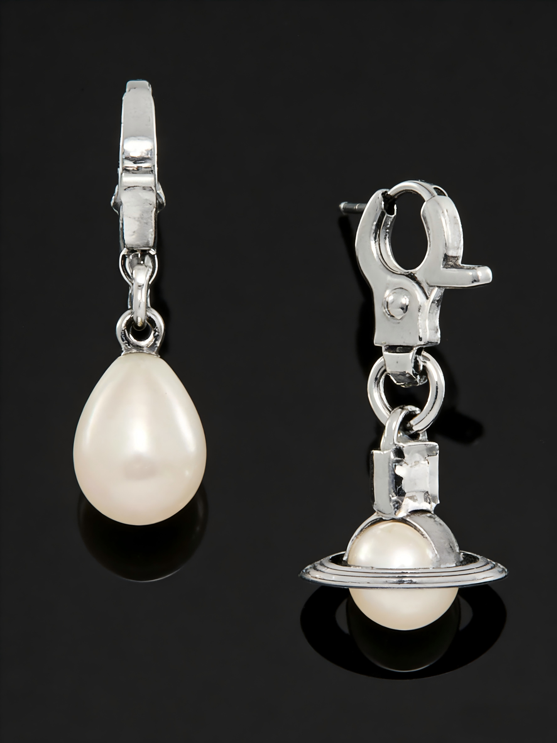 Trendy Asymmetric Pearl Drop Earrings for Women – Silver-Tone Orb Detail, Y2K Aesthetic Jewelry for Party & Daily Wear