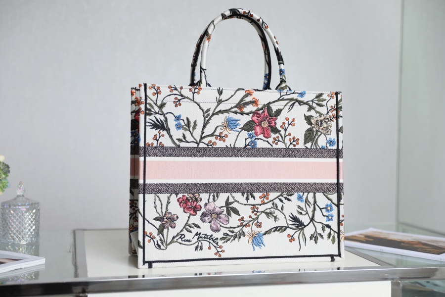 Dior Book Tote White MultiColor Dior Petites Fleurs Embroidery