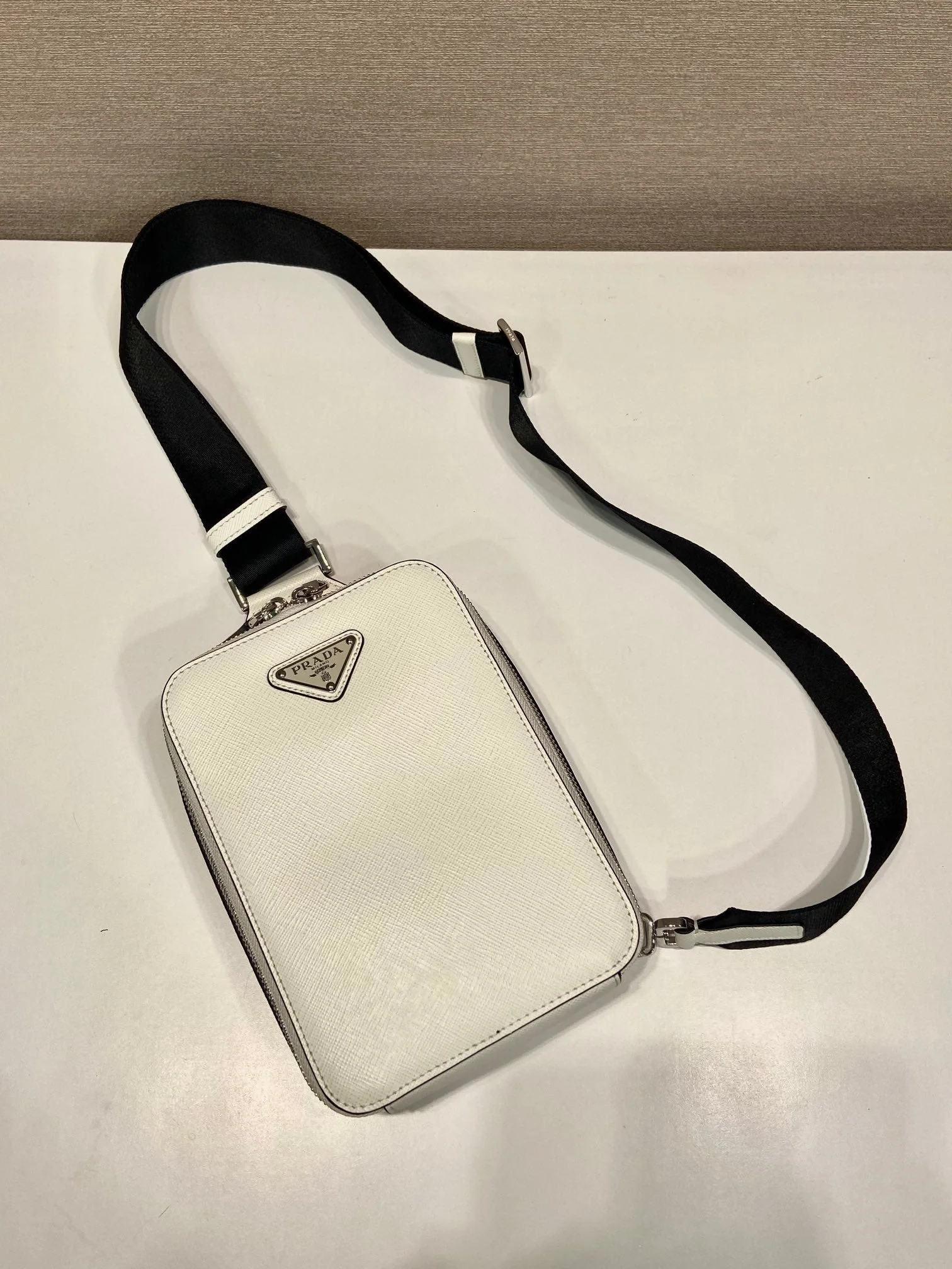 Prada CHEST BAG 20 IN WHITE SAFFIANO LEATHER