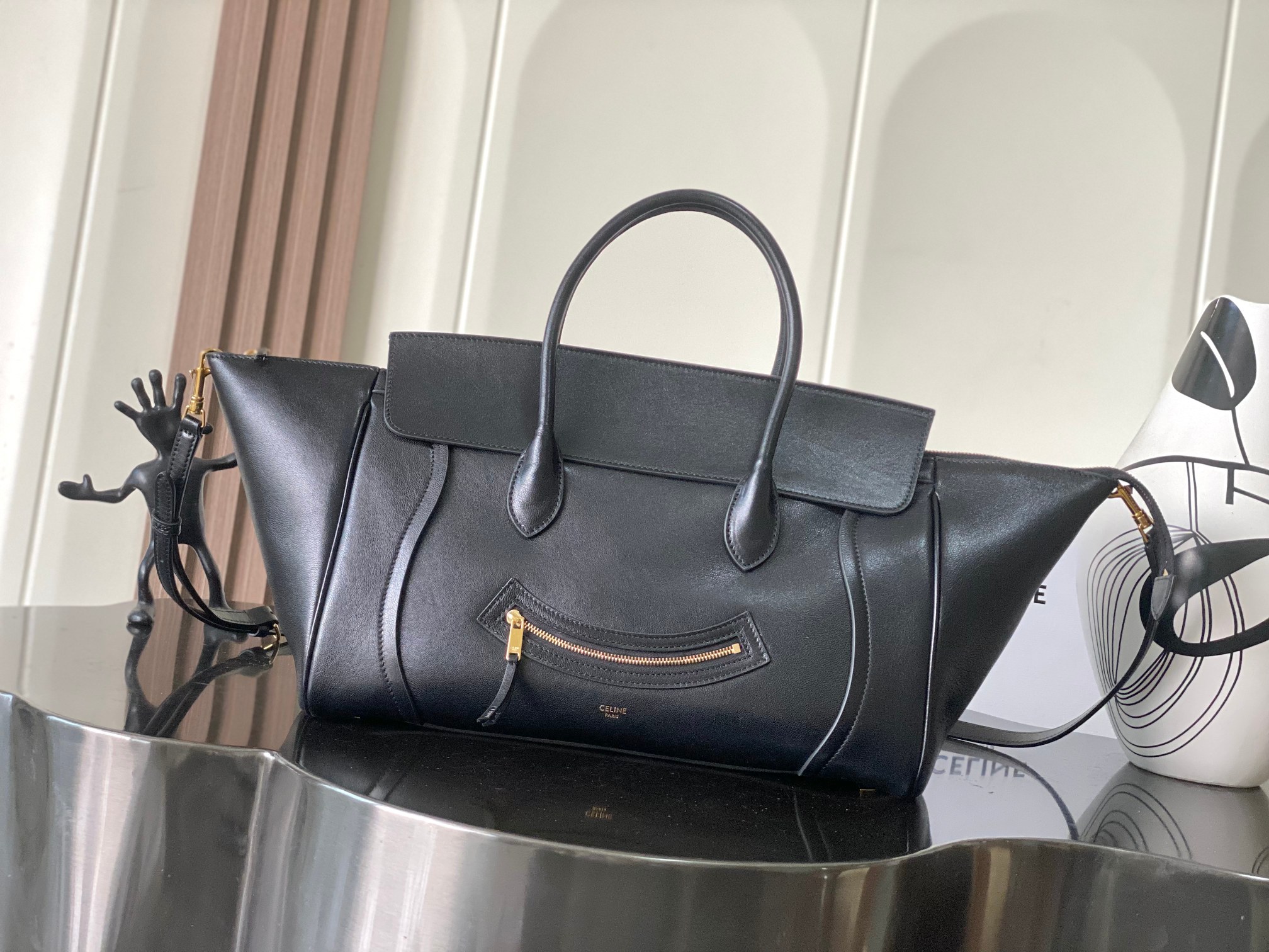 Celine Large Medium in Grained Calfskin-Black