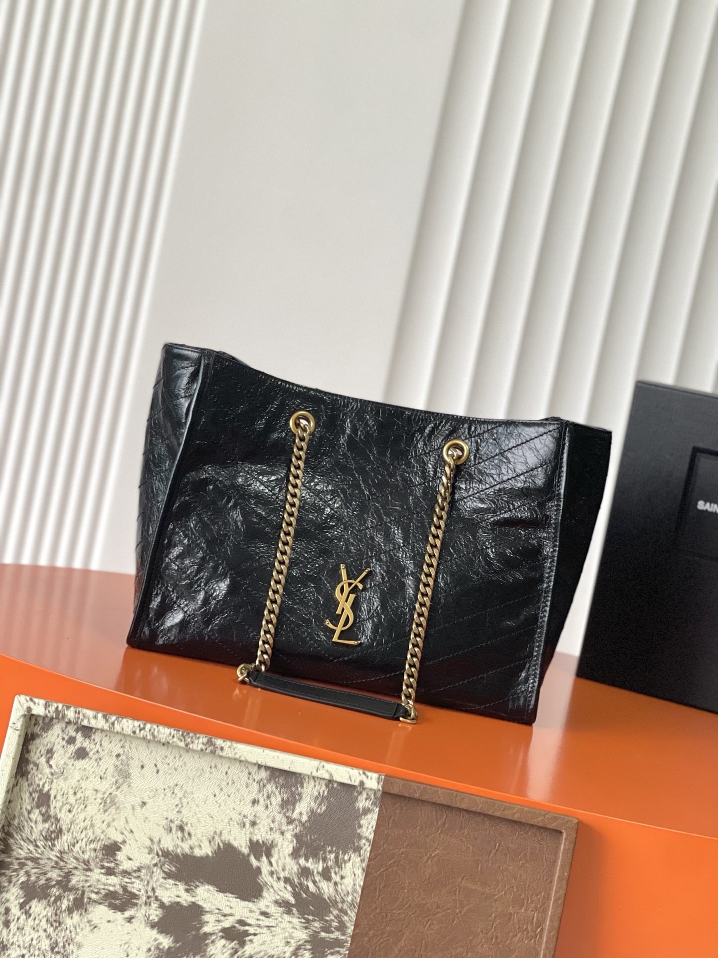 Saint Laurent Black Vintage Leather Niki Shopping Bag