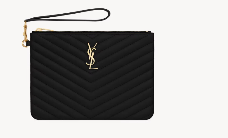 Saint Laurent Black Small Zip Pouch in Calfskin