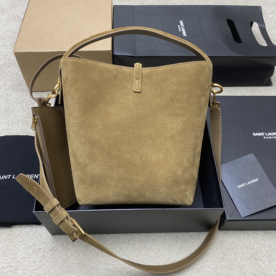 Saint Laurent LE 37 Large Bucket Bag in Suede-Gold leaf 742828