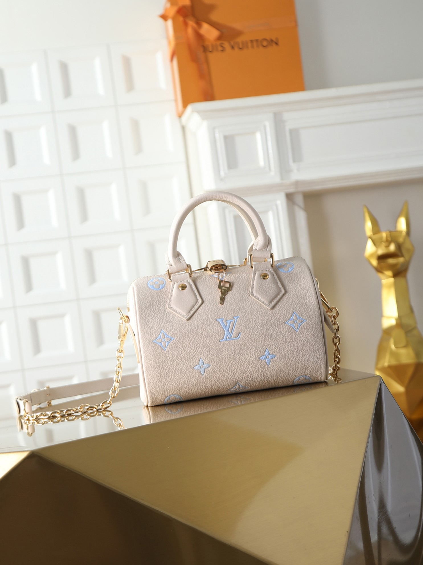 Louis Vuitton LV Speedy Bandouliere 20 Milk White Ice Blue Textured Pillow Bag