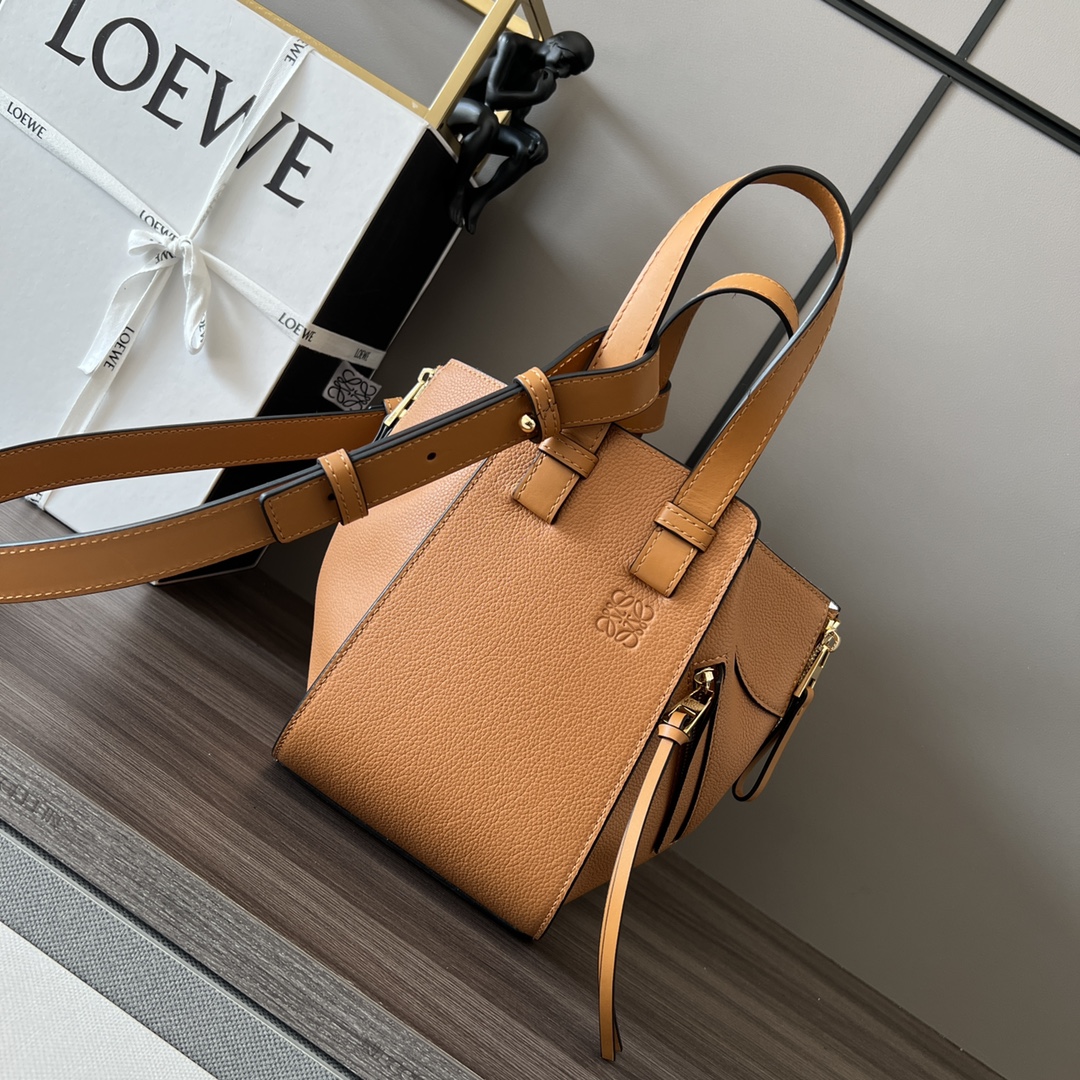 Loewe Hammock Compact Bag in Grained Calfskin -Toffee Brown
