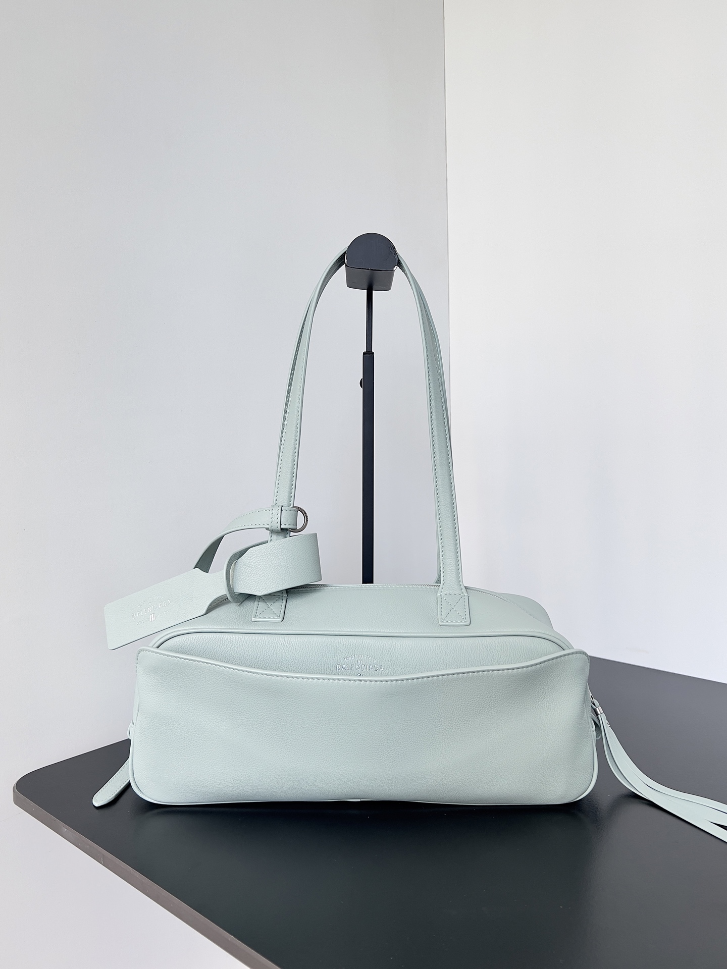 Balenciaga Carrie Small Light Sage Grained Leather Multi-Way Top Handle Bowler Bowling Bag - KAIROO