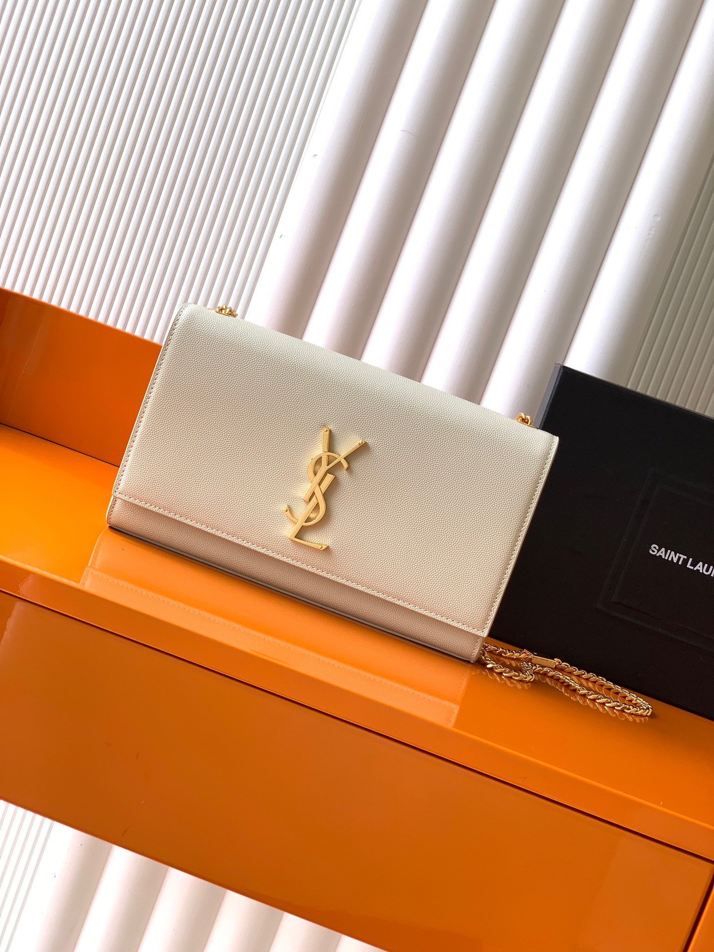 Saint Laurent White Grained Calfskin Medium Kate